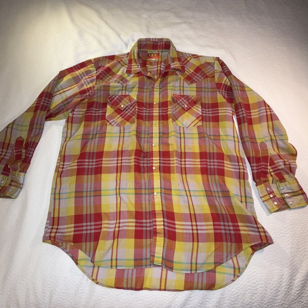 Ely Plains Men's Plaid Long Sleeve Pearl Snap Dress Shirt Size 17.5- 34/35‎